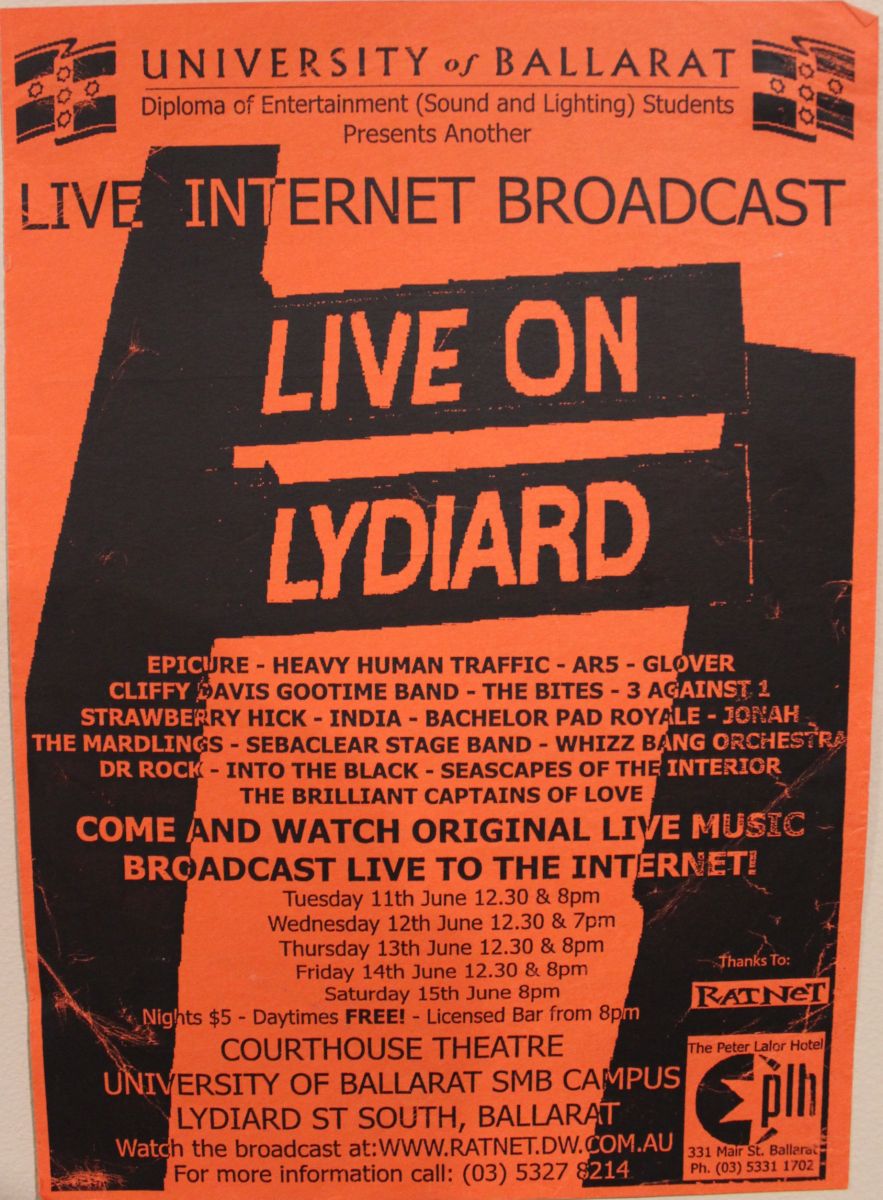 First Live on Lydiard, 2002 source Rex Hardware