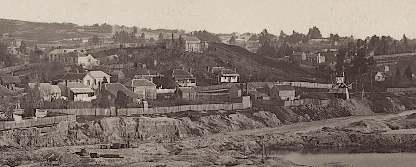 View over Soldiers Hill from Town Hall tower in 1872 (William Bardwell, State Library of Victoria)