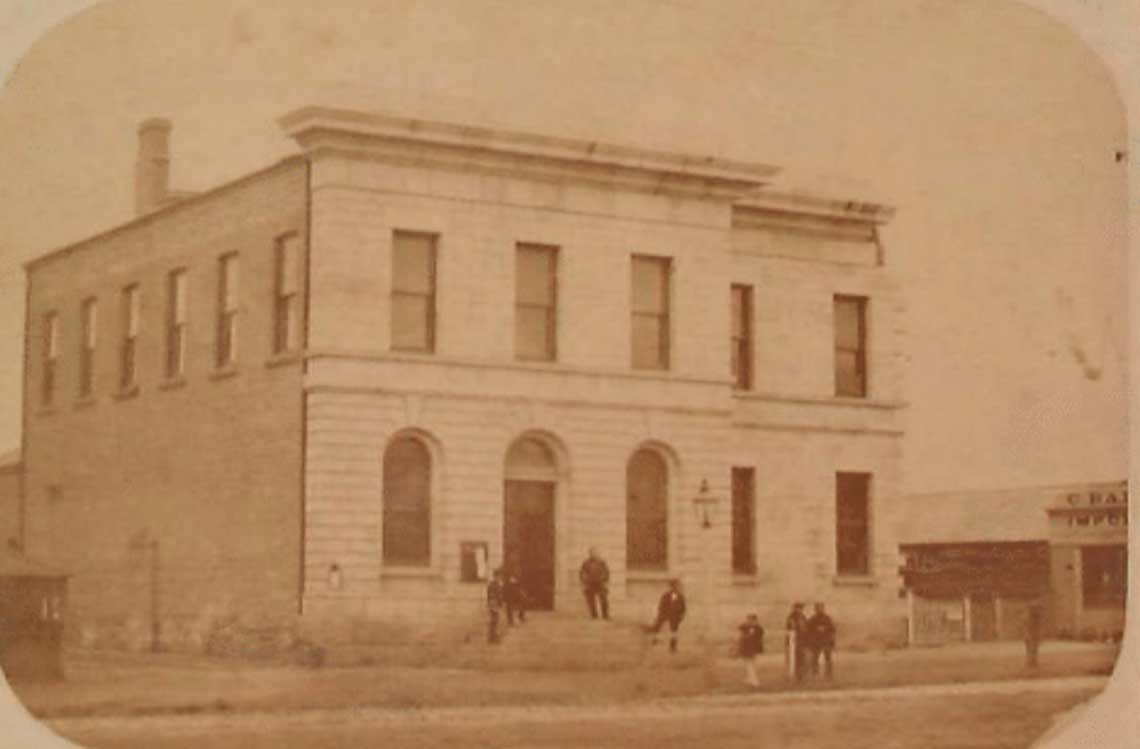 Sepia photo of Ballarat Town Hall West, 1861